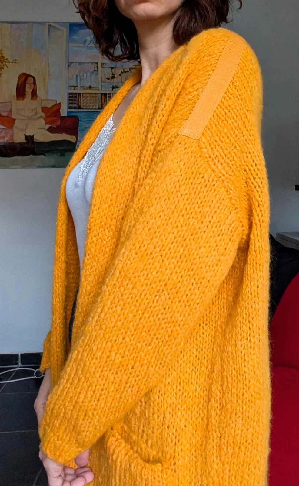 Tricot large bohème jaune laine bohème – photo 3